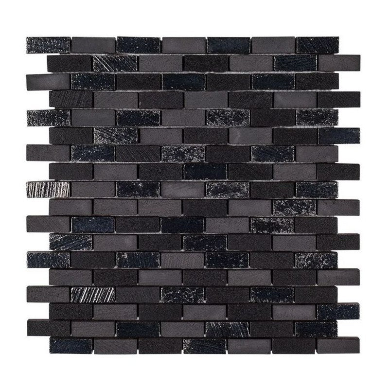 Jeffrey Court Ashland & Halsted 11.38" x 11.63" Gloss Mini Brick Basalt Mosaic