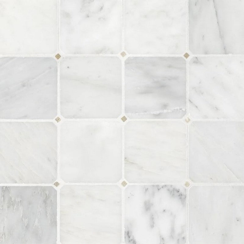 Jeffrey Court Classic Statuario 11.25" x 11.25" Honed Octagon Botticino Dot Natural Stone Mosaic