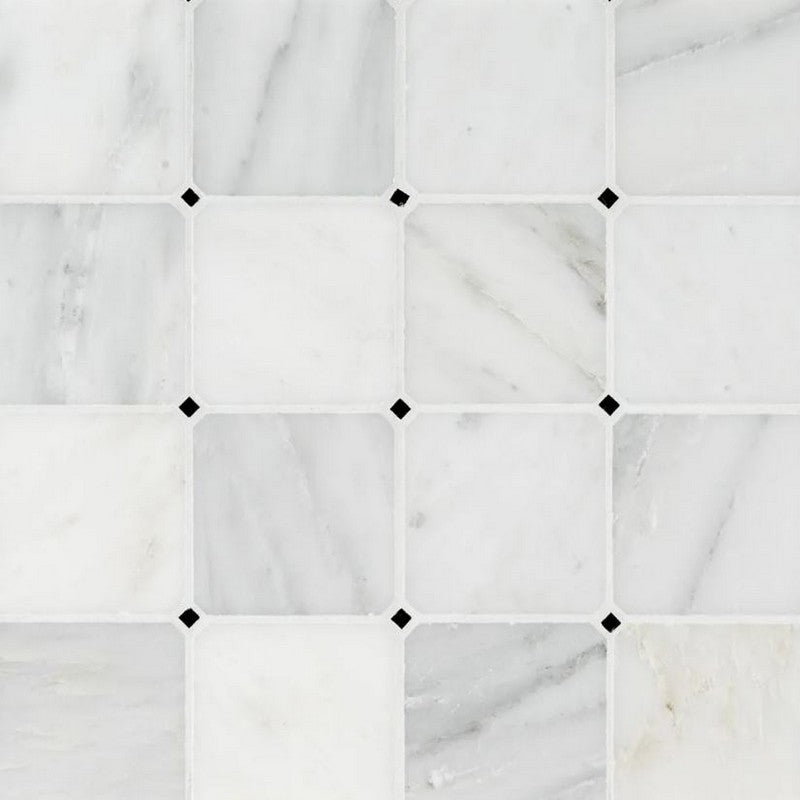 Jeffrey Court Classic Statuario 11.25" x 11.25" Honed Octagon Black Dot Natural Stone Mosaic