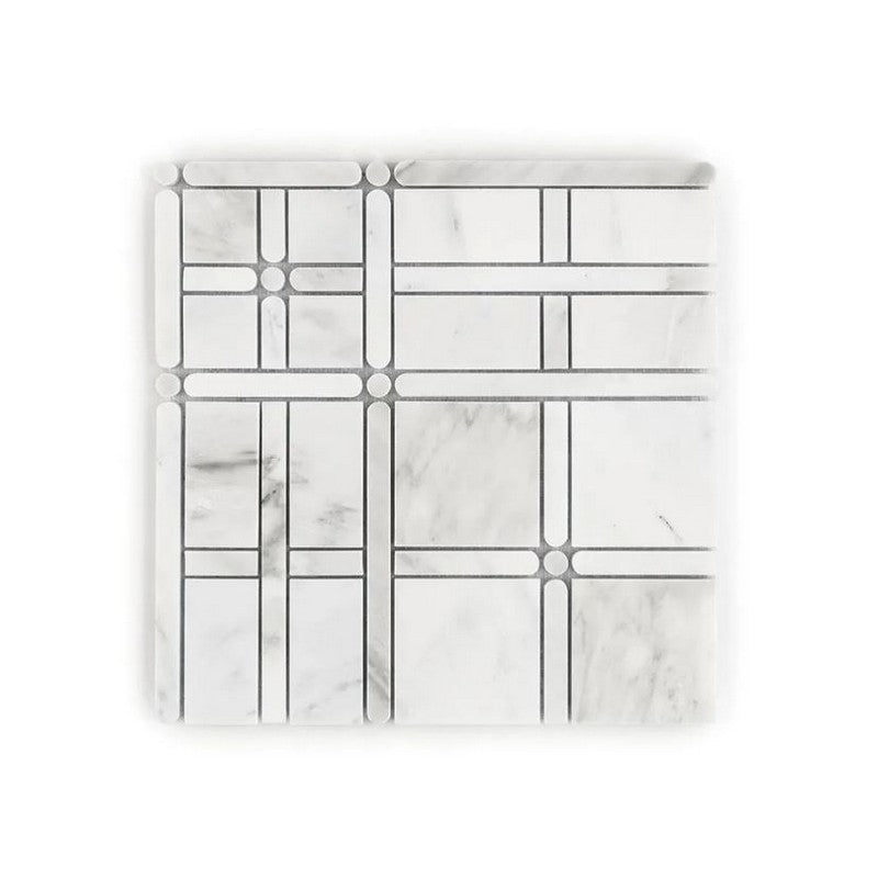 Jeffrey Court Classic Statuario 11.38" x 11.38" Honed Petite Plaid Natural Stone Mosaic