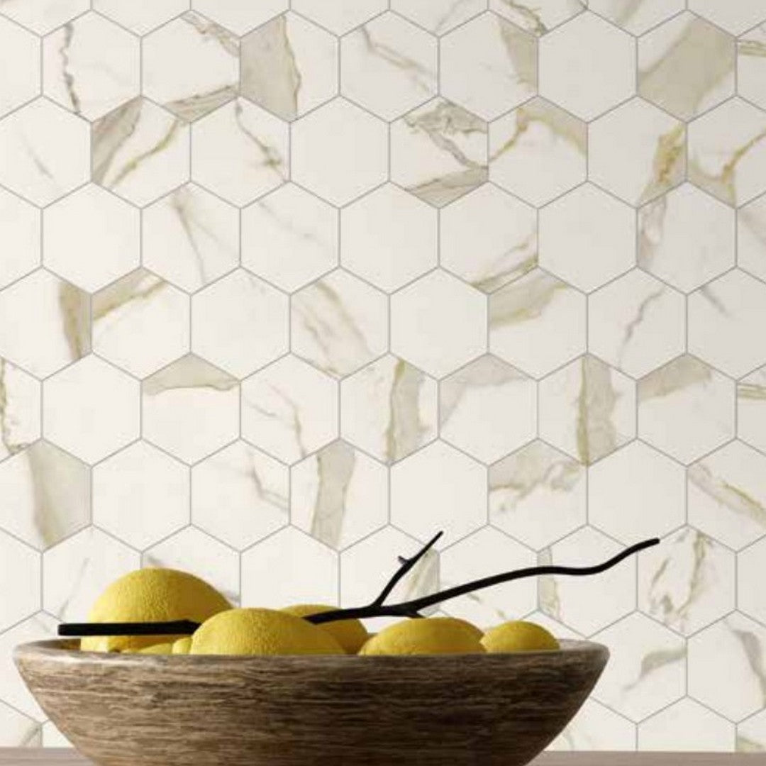 Del-Conca-USA-Nature-12-x-12-Glazed-Porcelain-Hexagon-Mosaic-Calacatta-Gold