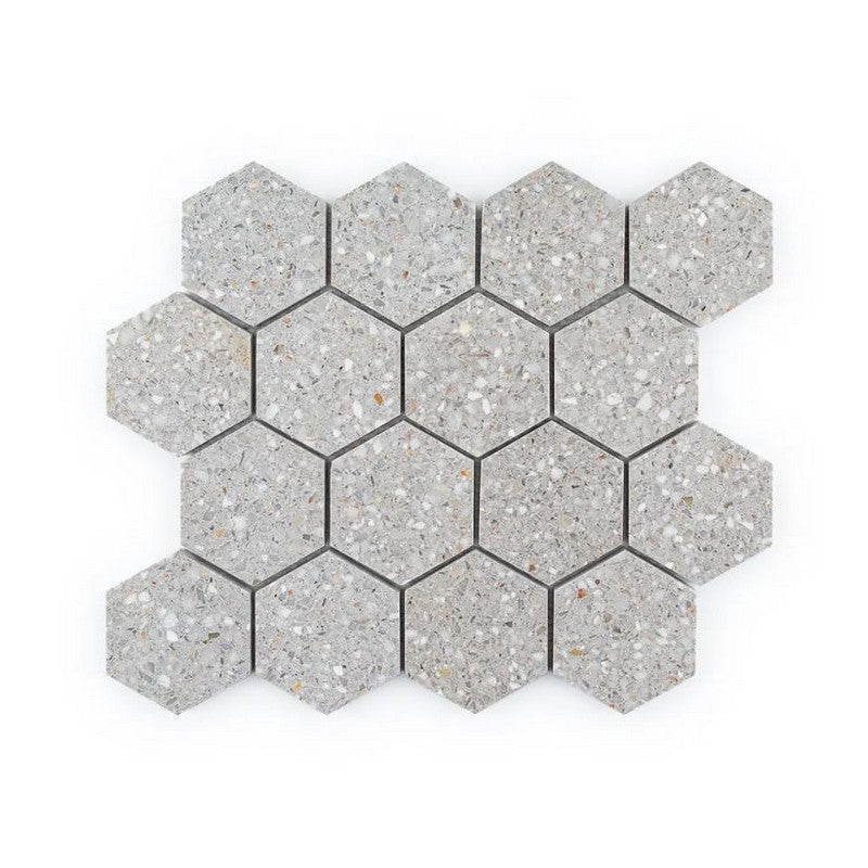 Jeffrey Court Modern Mixer 10.5" x 12.13" Semi-Polished 3" Hexagon Natural Stone Mosaic