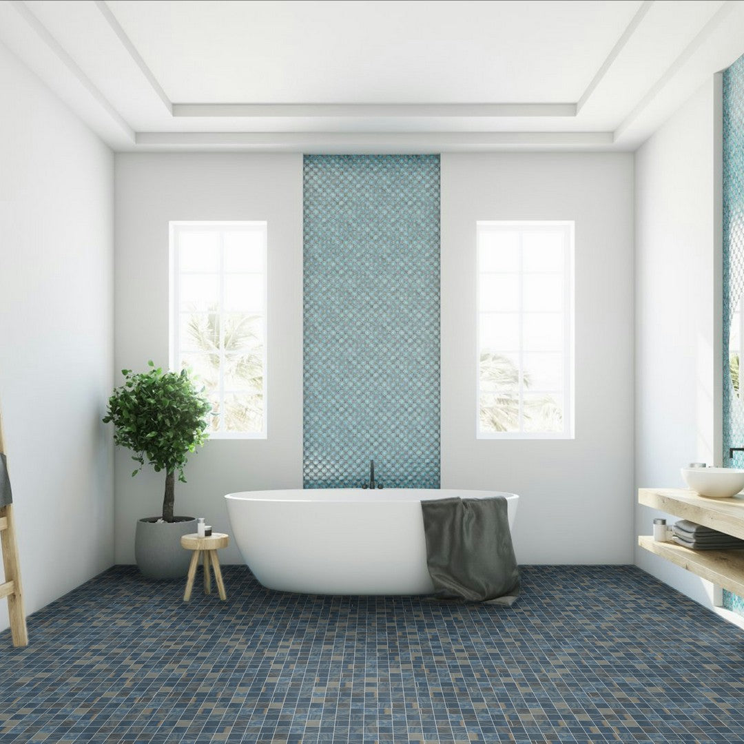 Happy-Floors-Macaubas-12"-x-12"-Rectified-Anticato-Porcelain-2"-Mosaic-Azul-Anticato