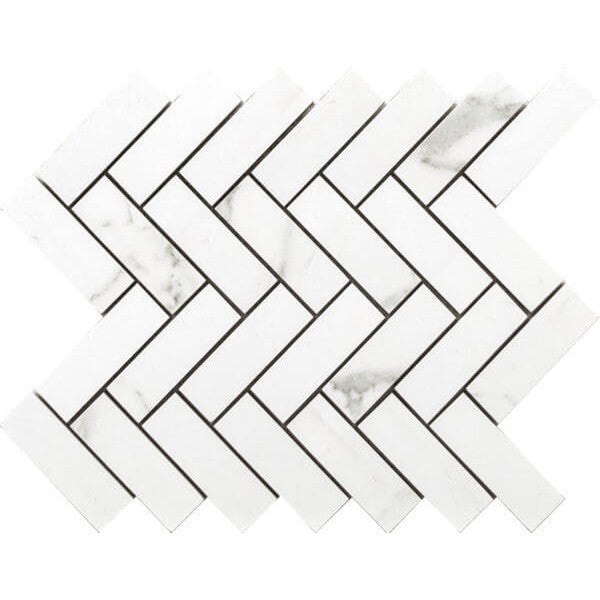 Happy Floors Statuario 9" x 12" Herringbone Mosaic