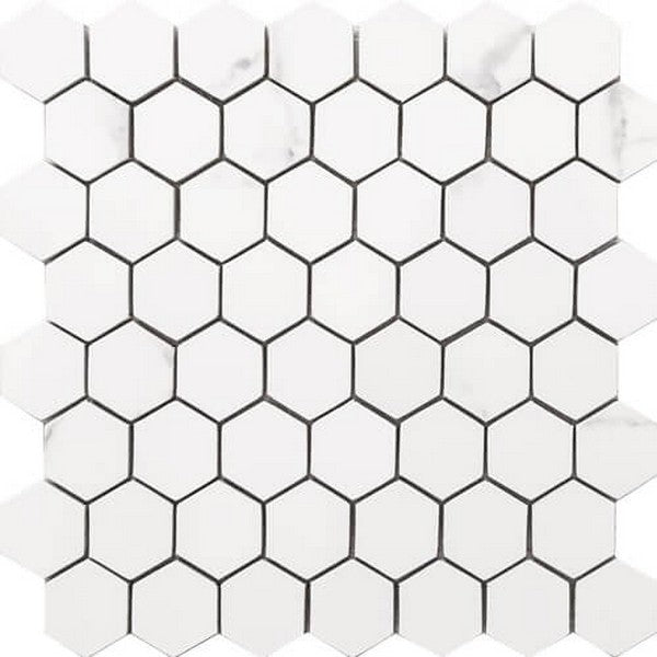 Happy Floors Statuario 10.5" x 11" Interlocking Glossy Porcelain Small Hexagon Mosaic