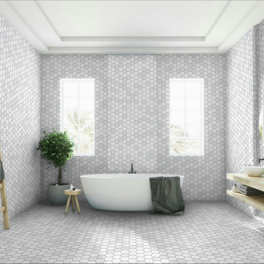 Happy-Floors-Macael-10"-x-14"-Interlocking-Polished-Porcelain-Hexagon-Mosaic-Blanco-Polished