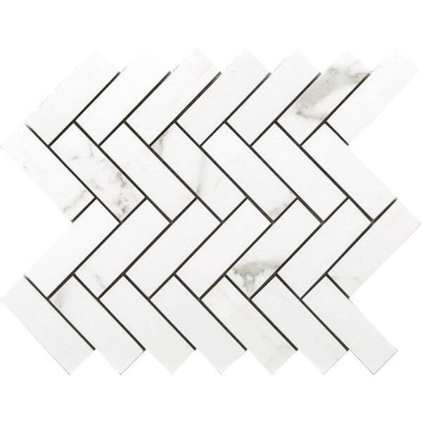 Happy Floors Statuario Luxe 9" x 12" Herringbone Mosaic