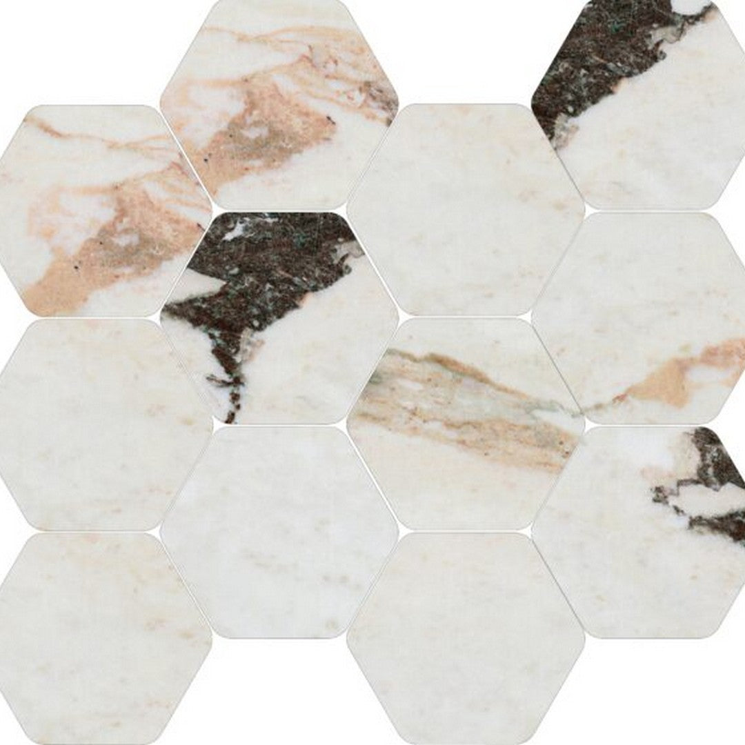 Happy Floors Kobe 12" x 13.5" Natural Porcelain Hexagon Mosaic