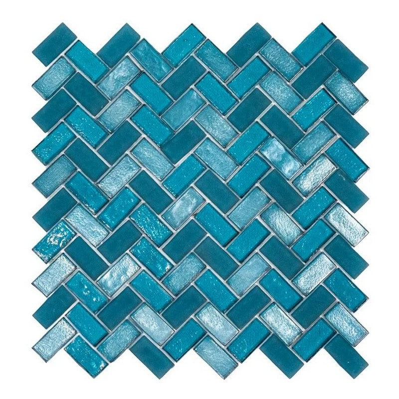 Jeffrey Court Pool 10.63" x 11" - 0.63" Herringbone Glass Mosaic