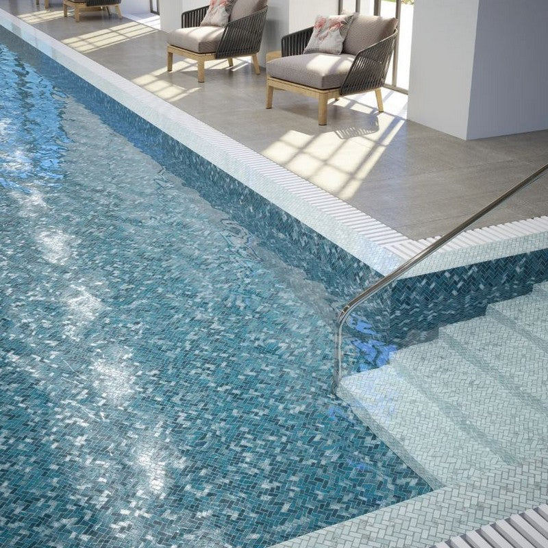 Jeffrey Court Pool 5.88" x 10.63" - 0.63" Herringbone Border Glass Mosaic