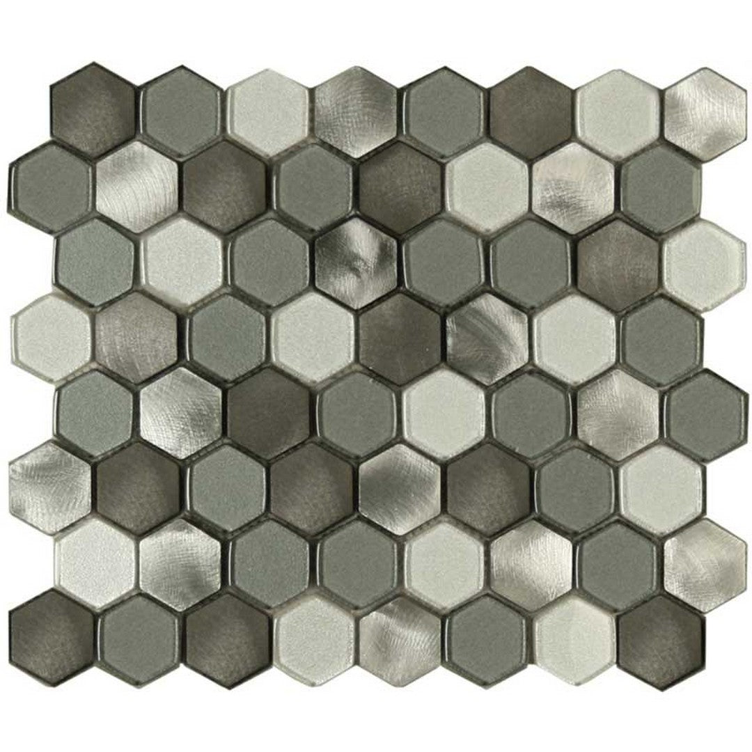 Maniscalco Victoria Metals 10" x 11.5" Aluminum & Glass 1.2x1.5" Mini Hexy Mosaic