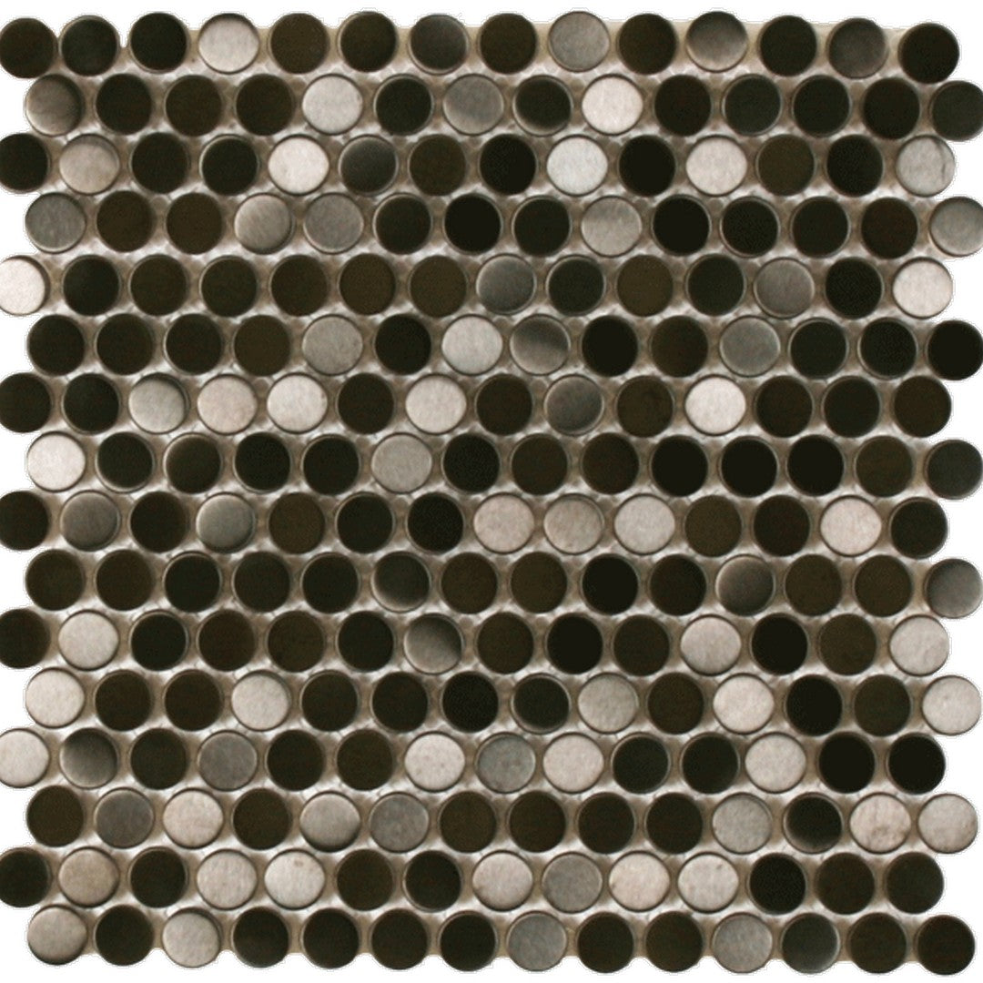 Maniscalco Perth Metal Penny Rounds 11.2" x 11.5" Brushed Stainless Steel & Ceramic Mosaic