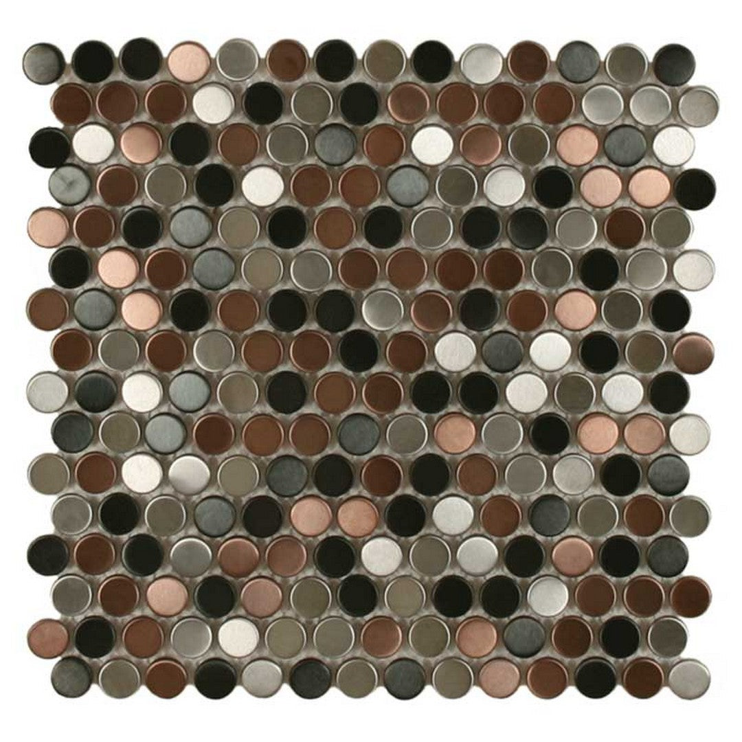 Maniscalco Perth Metal Penny Rounds 11.2" x 11.5" Brushed Stainless Steel & Ceramic Mosaic