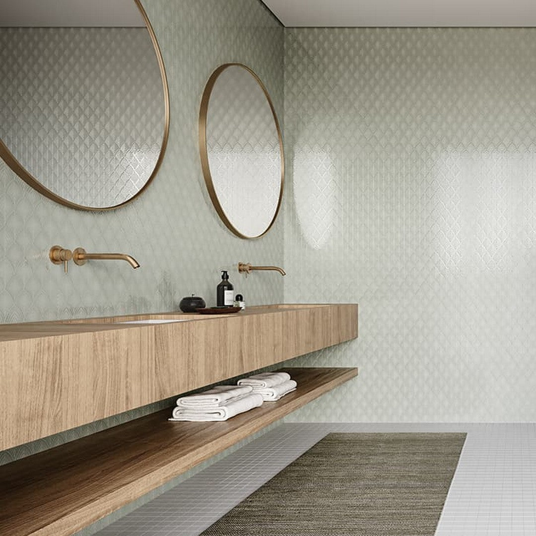 Anatolia-Soho-10.75-x-13.35-Glossy-Porcelain-Scallop-Mosaic-Soft-Sage