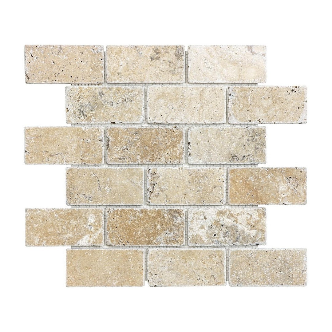Anatolia Natural Stone 12" x 12" Tumbled Travertine 2x4" Brick Mosaic
