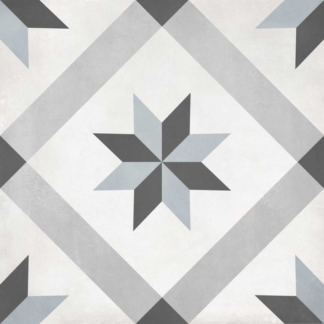 Tesoro Form 8" x 8" Pressed Matte Compass Deco Porcelain Tile