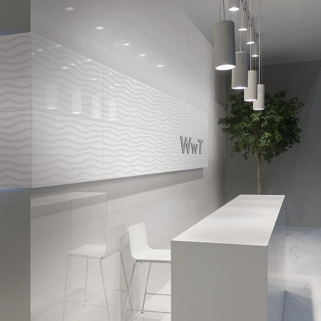 Tesoro-Linea-12-x-24-Rectified-Glossy-Ceramic-Wall-Tile-White-Plane