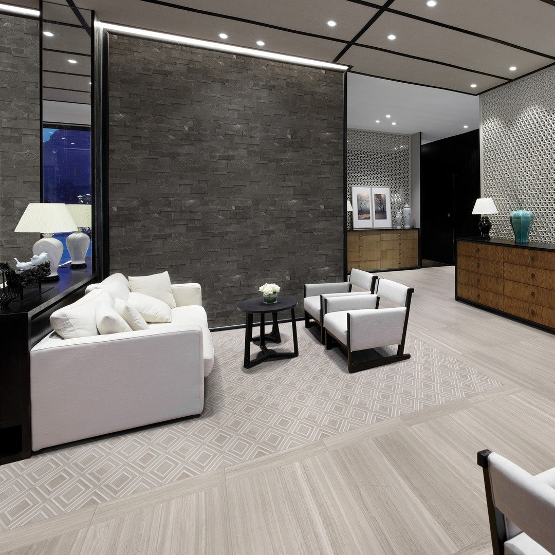 Tesoro-Mayfair-11.75-x-11.75-Rectified-Polished-Piazza-Porcelain-Mosaic-Strada-Ash