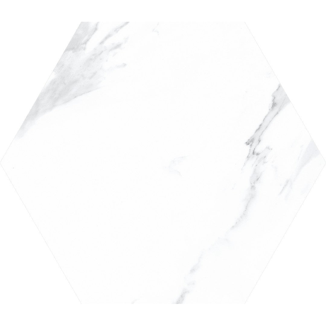 Tesoro-Nusa-8.25-x-9.75-Pressed-Matte-Porcelain-Hexagon-Tile-White-Statuario