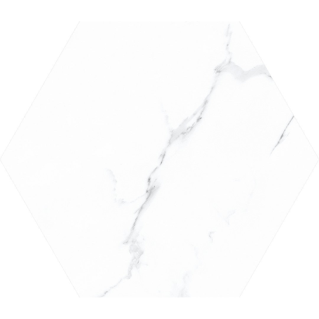 Tesoro-Nusa-8.25-x-9.75-Pressed-Matte-Porcelain-Hexagon-Tile-White-Statuario