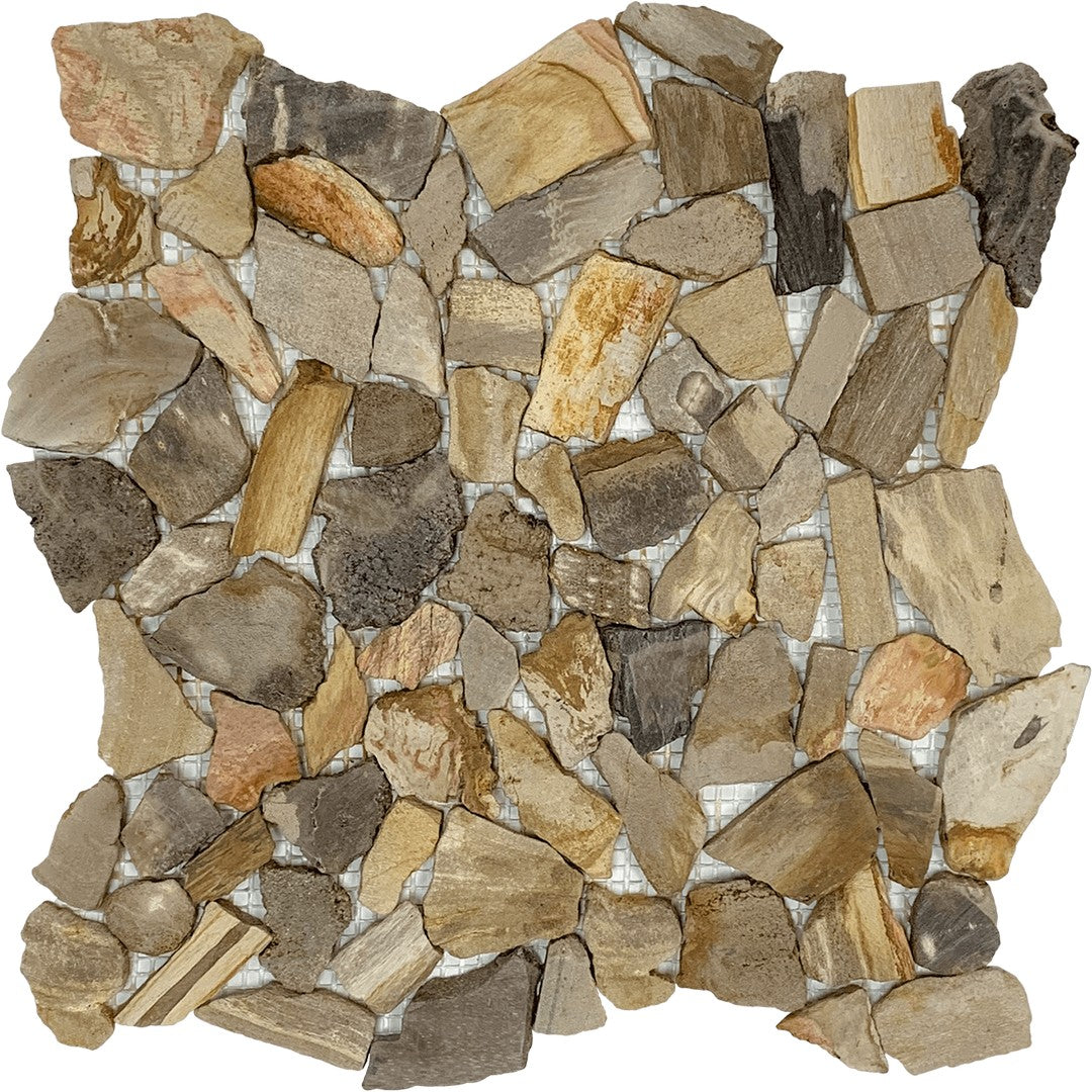 Bati Orient Ancient 11.8" x 11.8" Matte Mini Opus Fossil Wood Stone Mosaic