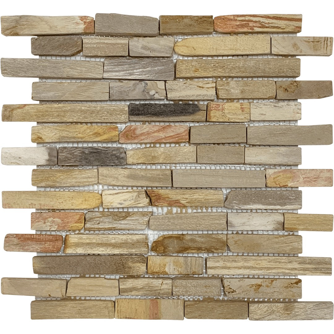 Bati Orient Ancient 11.8" x 11.8" Fossil Wood Stone Baguette Mix Mosaic