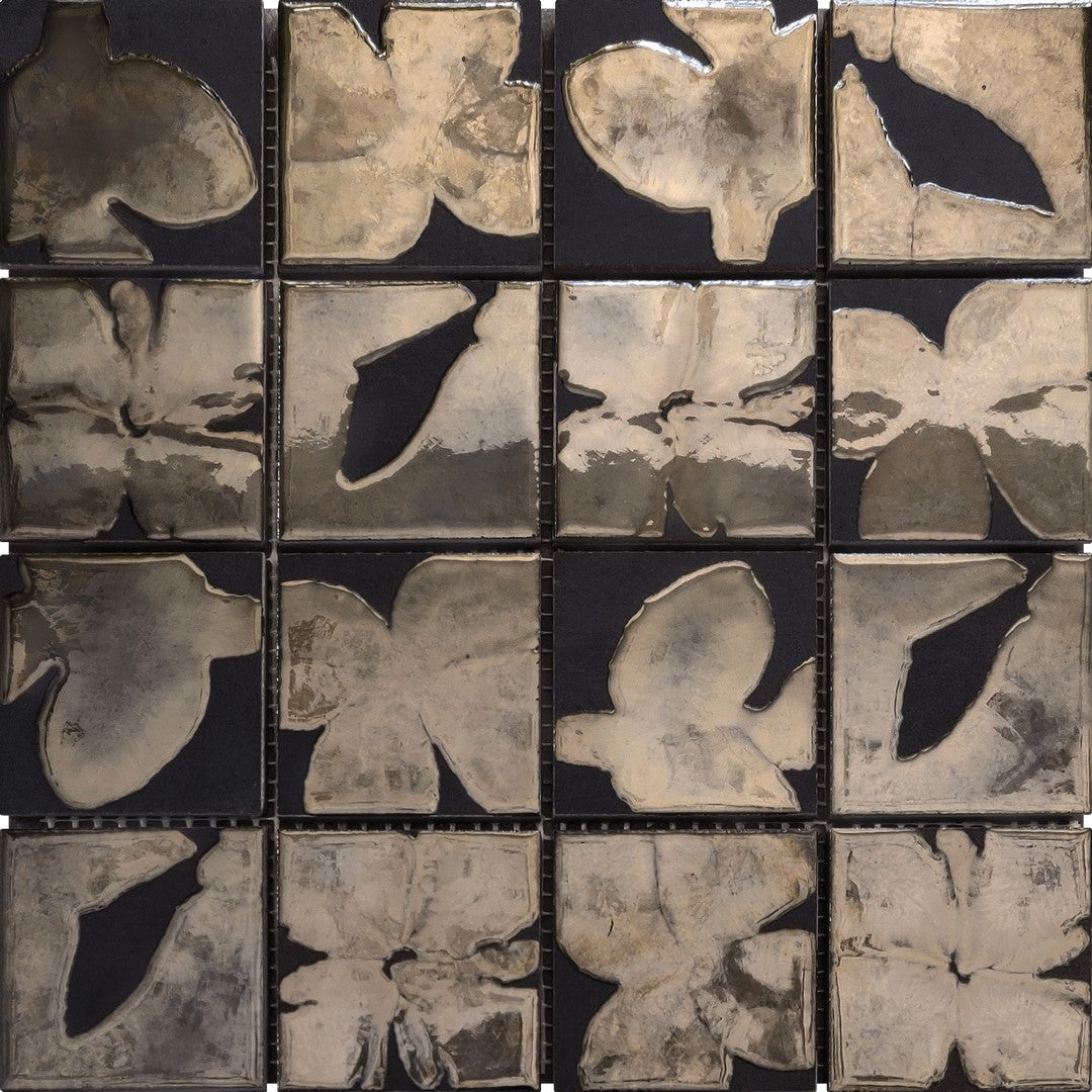 Bati Orient Floral 11.8" x 11.8" Glazed Ceramic 3" Flower Pattern Mosaic