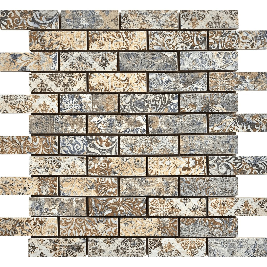 Bati Orient Zellige 11.7" X 13.2" Interlocking Matte 1x3" Deco Brick Ceramic Mosaic