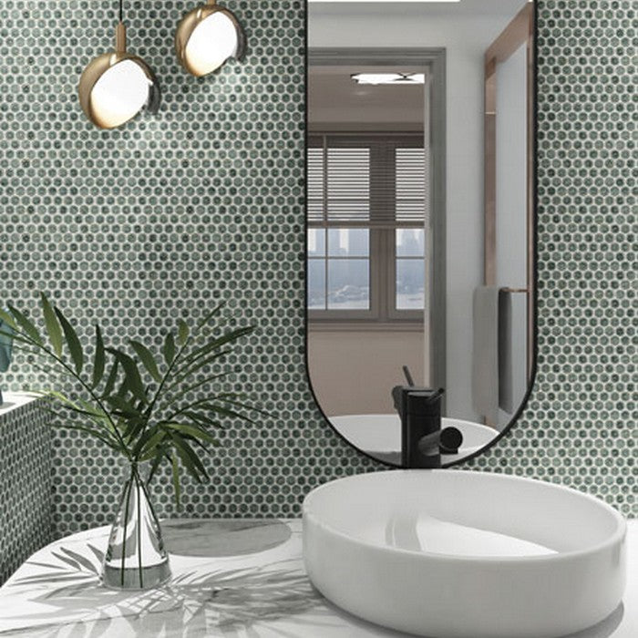 Maniscalco-Chameleon-12.5-x-11.2-Glossy-Porcelain-3x4-Penny-Round-Mosaic-Tropical-Lush