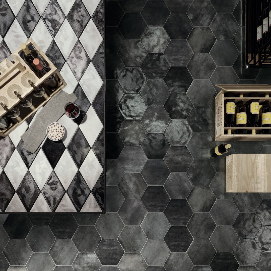Tesoro-Fuoritono-9.25-x-10.75-Pressed-Glossy-Hexagon-Porcelain-Tile-Muschio
