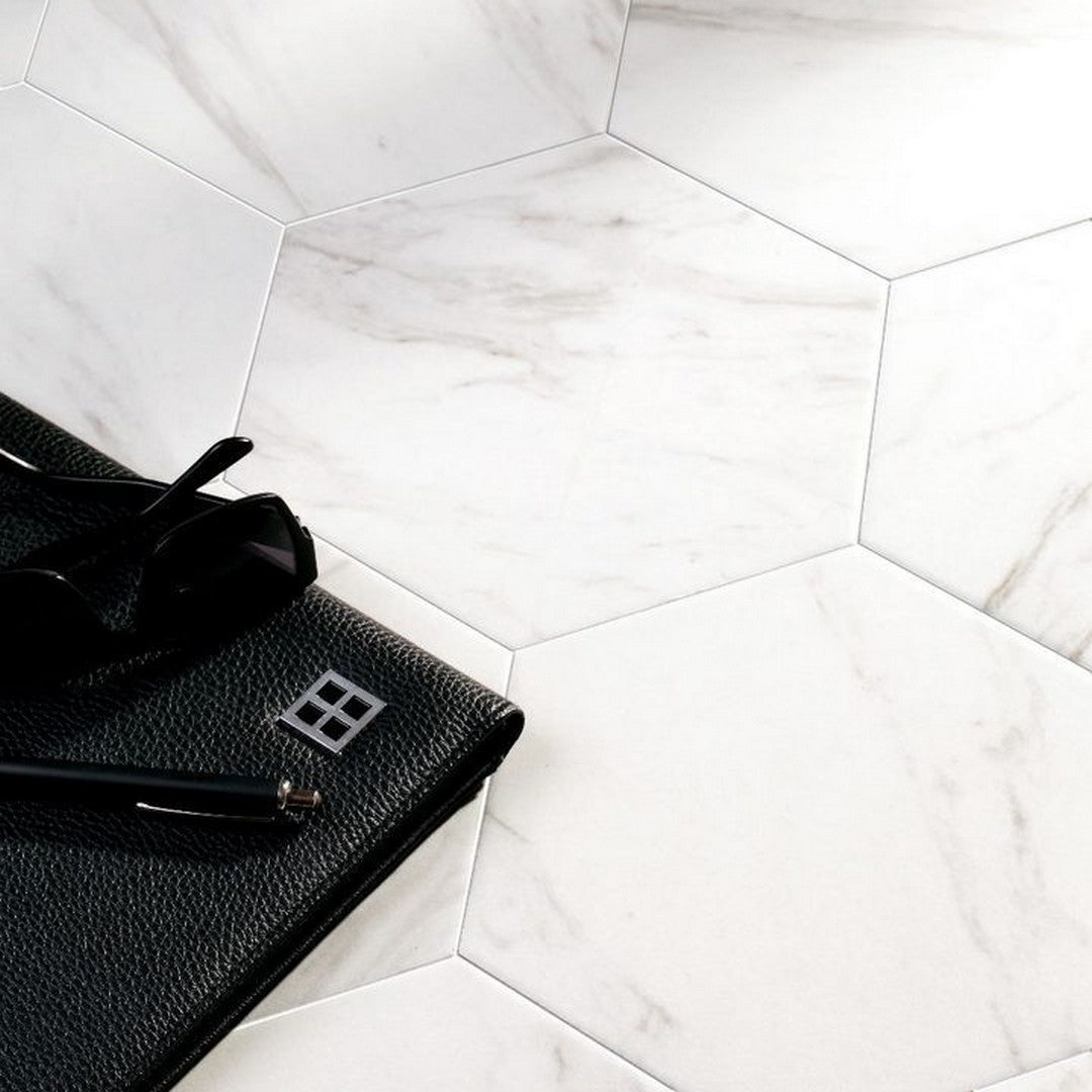 Tesoro-Carrara-8.5-x-9.75-Hexagon-Porcelain-Tile-Carrara
