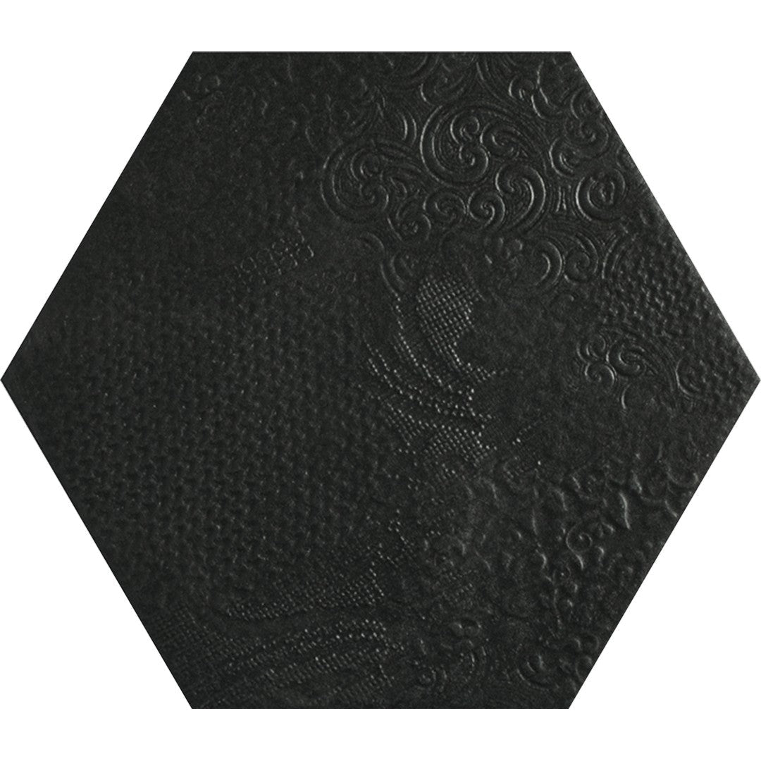 Tesoro-Milano-8.5-x-9.75-Pressed-Embossed-Hexagon-Porcelain-Tile-Black