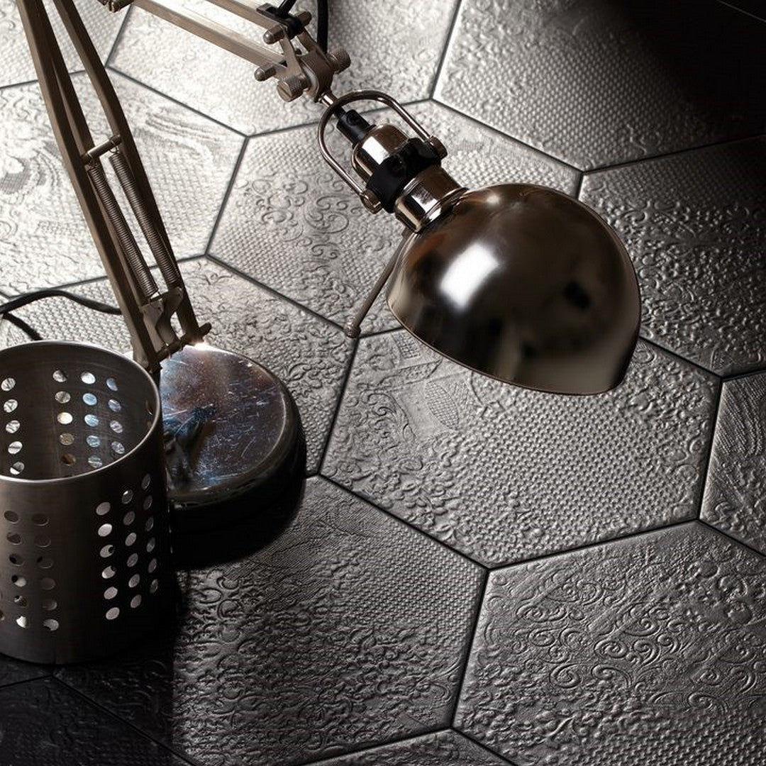 Tesoro-Milano-8.5-x-9.75-Pressed-Embossed-Hexagon-Porcelain-Tile-Black