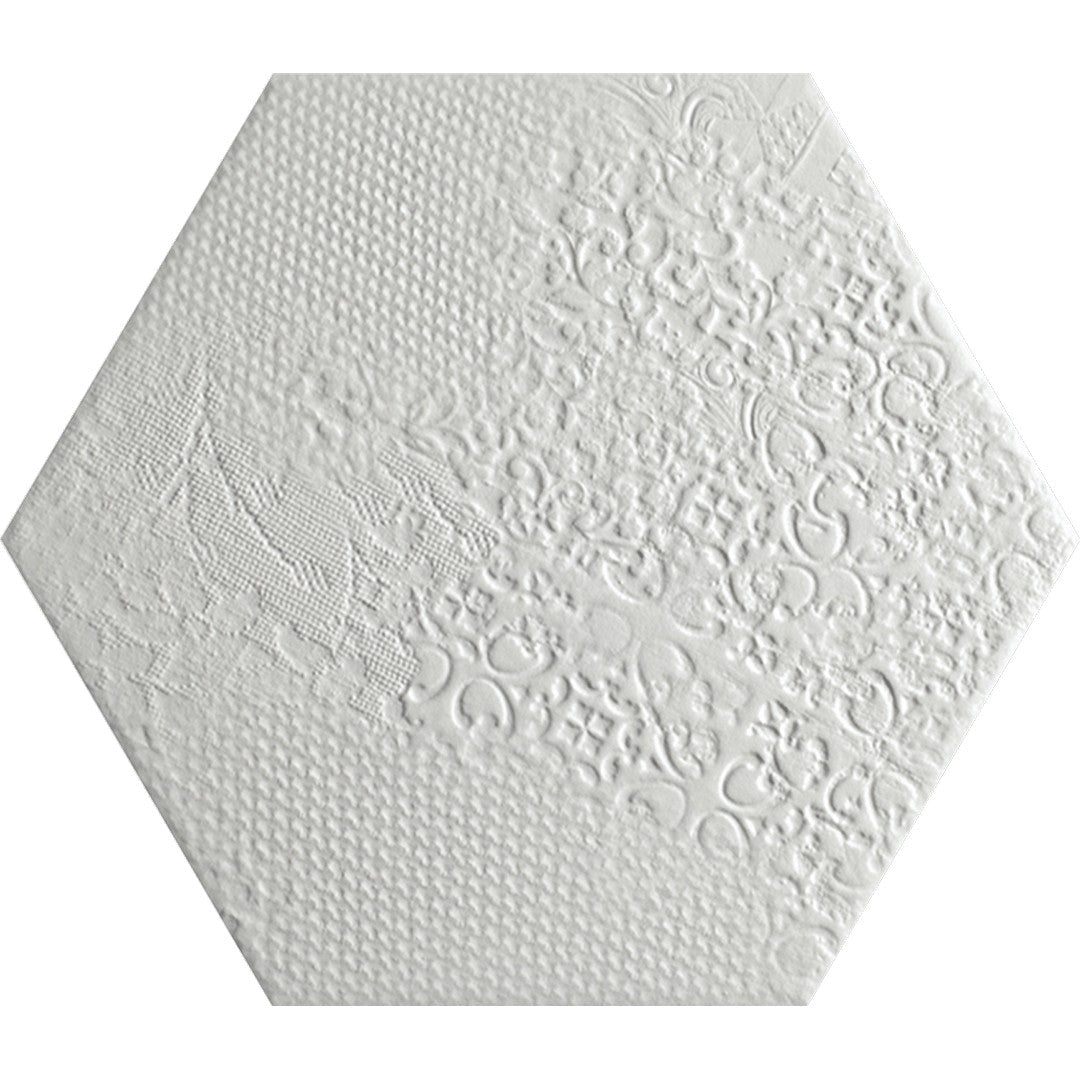 Tesoro-Milano-8.5-x-9.75-Pressed-Embossed-Hexagon-Porcelain-Tile-White
