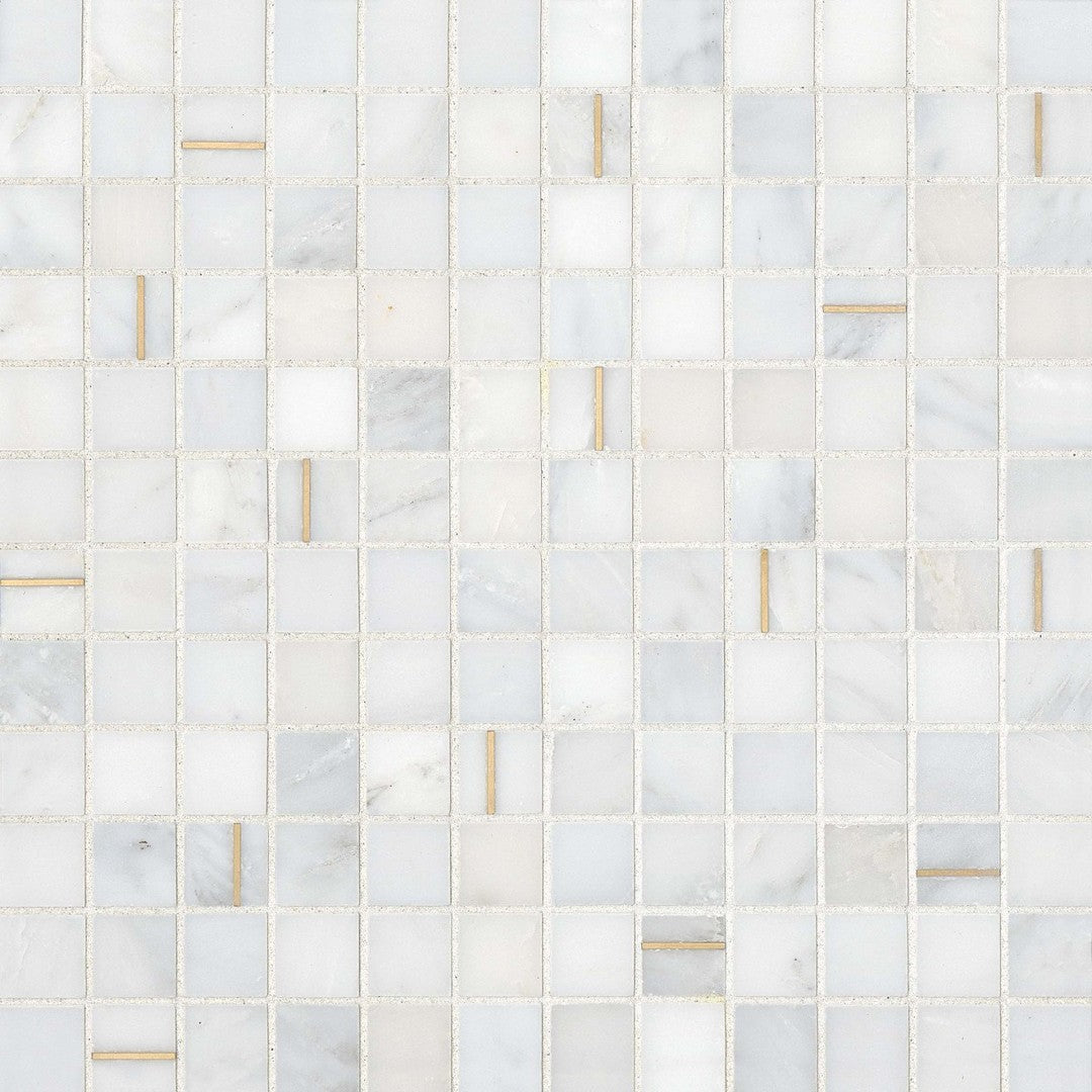 Bedrosians Ferrara 1" x 1" Honed Marble Mosaic Tile w/Brass