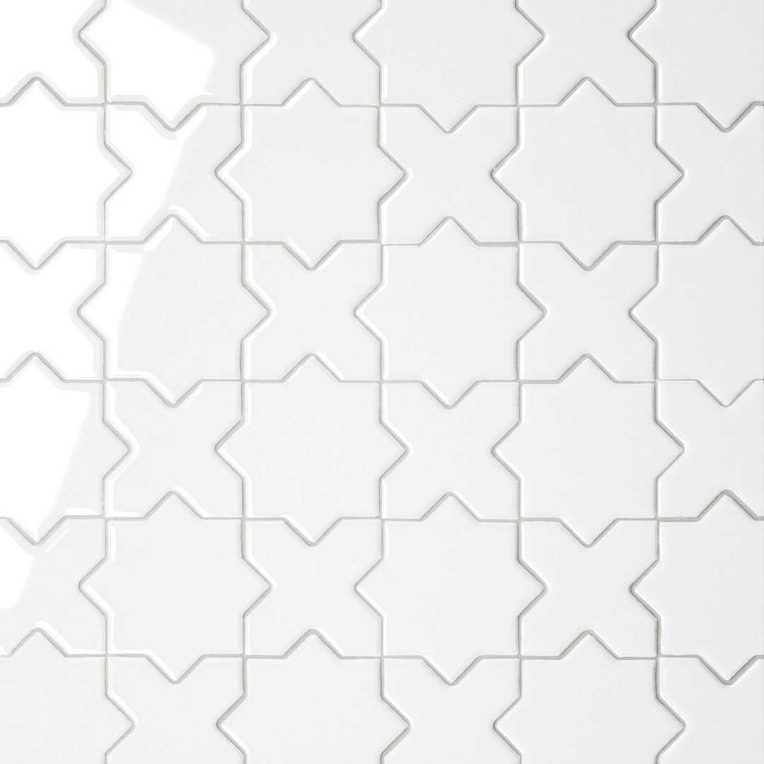 Bedrosians Le Cafe 12" x 12" Glossy Porcelain Cross & Star 2" Mosaic