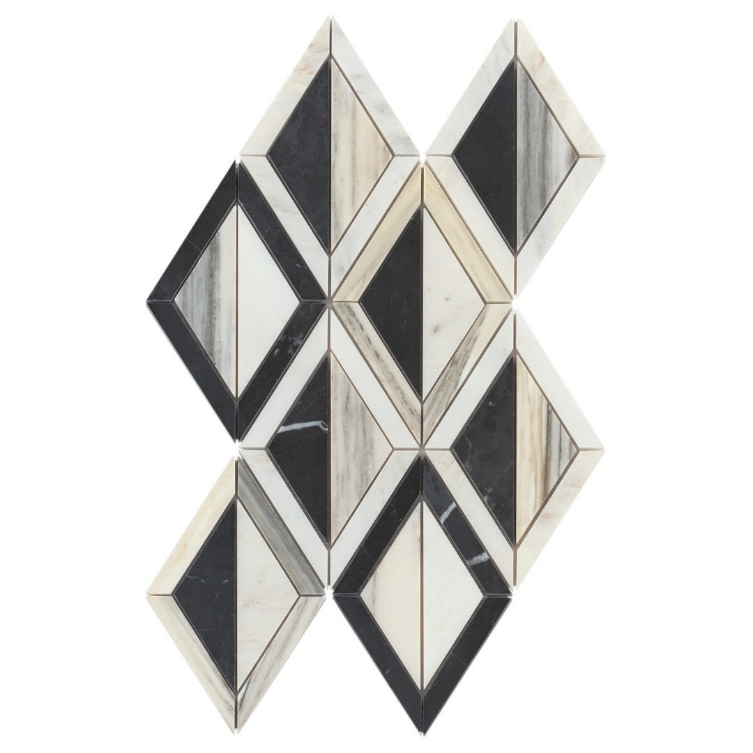 Bedrosians-Modni-10.25-x-16-Arlo-Honed-Marble-Mosaic-Tile-Eastern-White,-Nero-Marquina-&-Calcatta-Zebrino