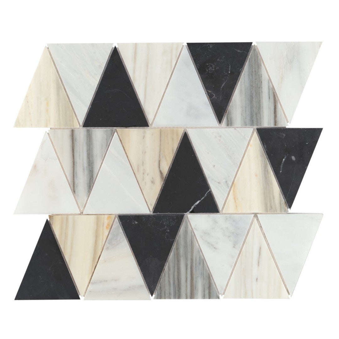 Bedrosians-Modni-11.75-x-13-Beckett-Honed-Marble-Mosaic-Tile-Eastern-White,-Nero-Marquina-&-Calcatta-Zebrino