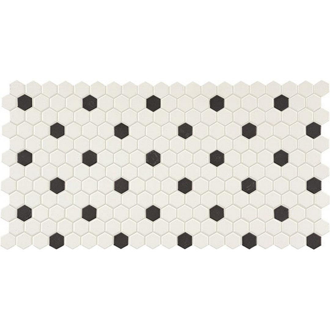 Daltile-Keystones-12-x-21-Matte-Porcelain-1-Hexagon-Mosaic-Arctic-White-Black