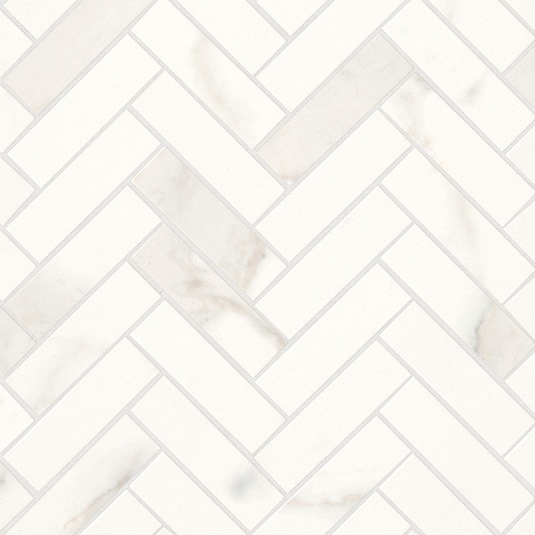 Bedrosians Magnifica 1" x 4" Calacatta Super White Honed Herringbone Mosaic