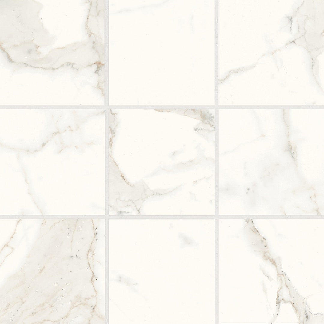 Bedrosians Magnifica 4" x 4" Calacatta Super White Polished Mosaic