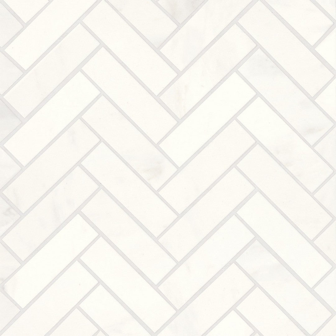 Bedrosians Magnifica 1" x 4" Polished Herringbone Luxe White Mosaic