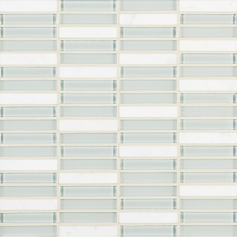Crossville Ebb & Flow 11.75" x 11.75" Natural Stone and Glass 0.5x3" Stacked Mosaic