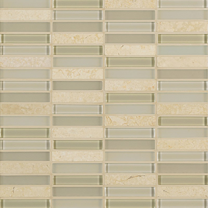 Crossville Ebb & Flow 11.75" x 11.75" Natural Stone and Glass 0.5x3" Stacked Mosaic