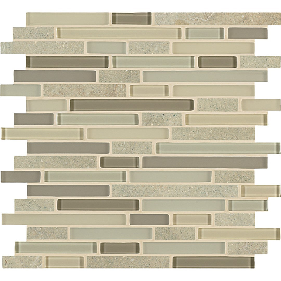 Crossville Ebb & Flow 11.75" x 13" Natural Stone and Glass Mixed Linear Mosaic