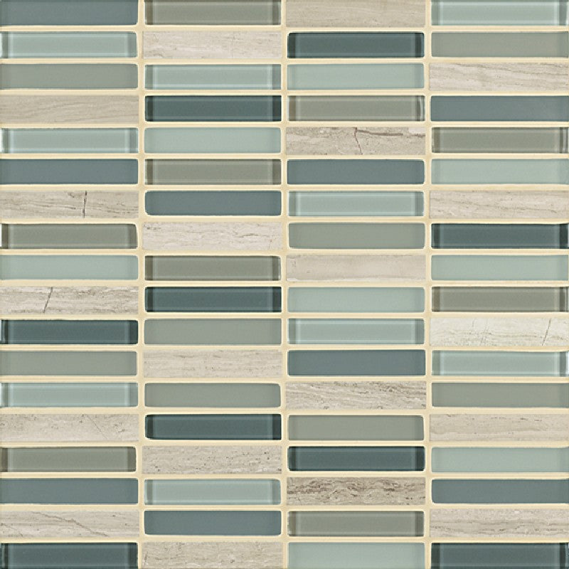Crossville Ebb & Flow 11.75" x 11.75" Natural Stone and Glass 0.5x3" Stacked Mosaic