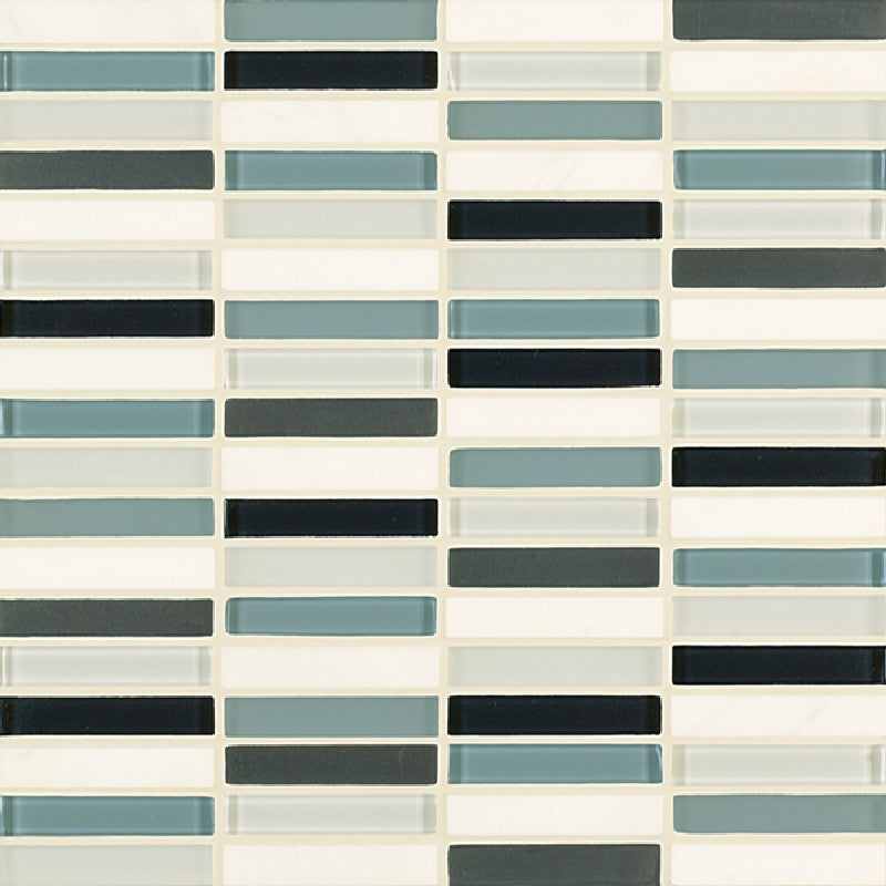 Crossville Ebb & Flow 11.75" x 11.75" Natural Stone and Glass 0.5x3" Stacked Mosaic