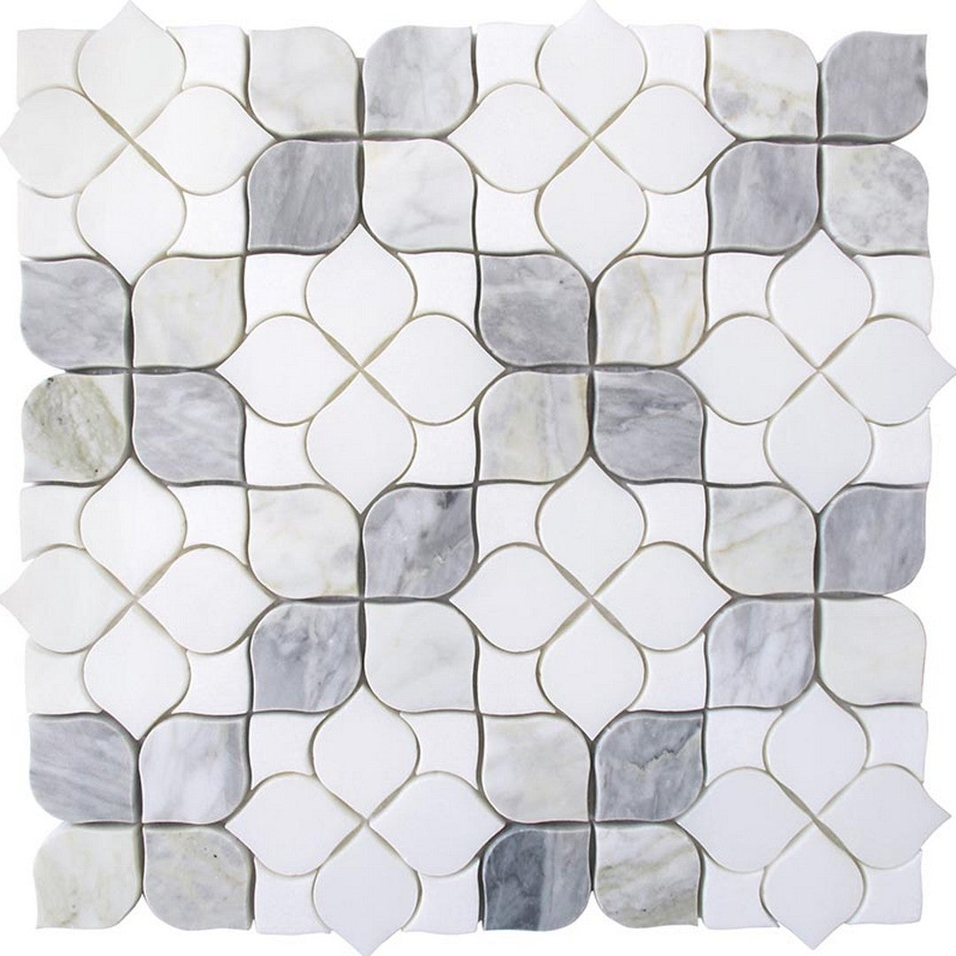 MiR Emilia 12" x 12" Calacatta Bluette & Paper White Thassos White Mosaic