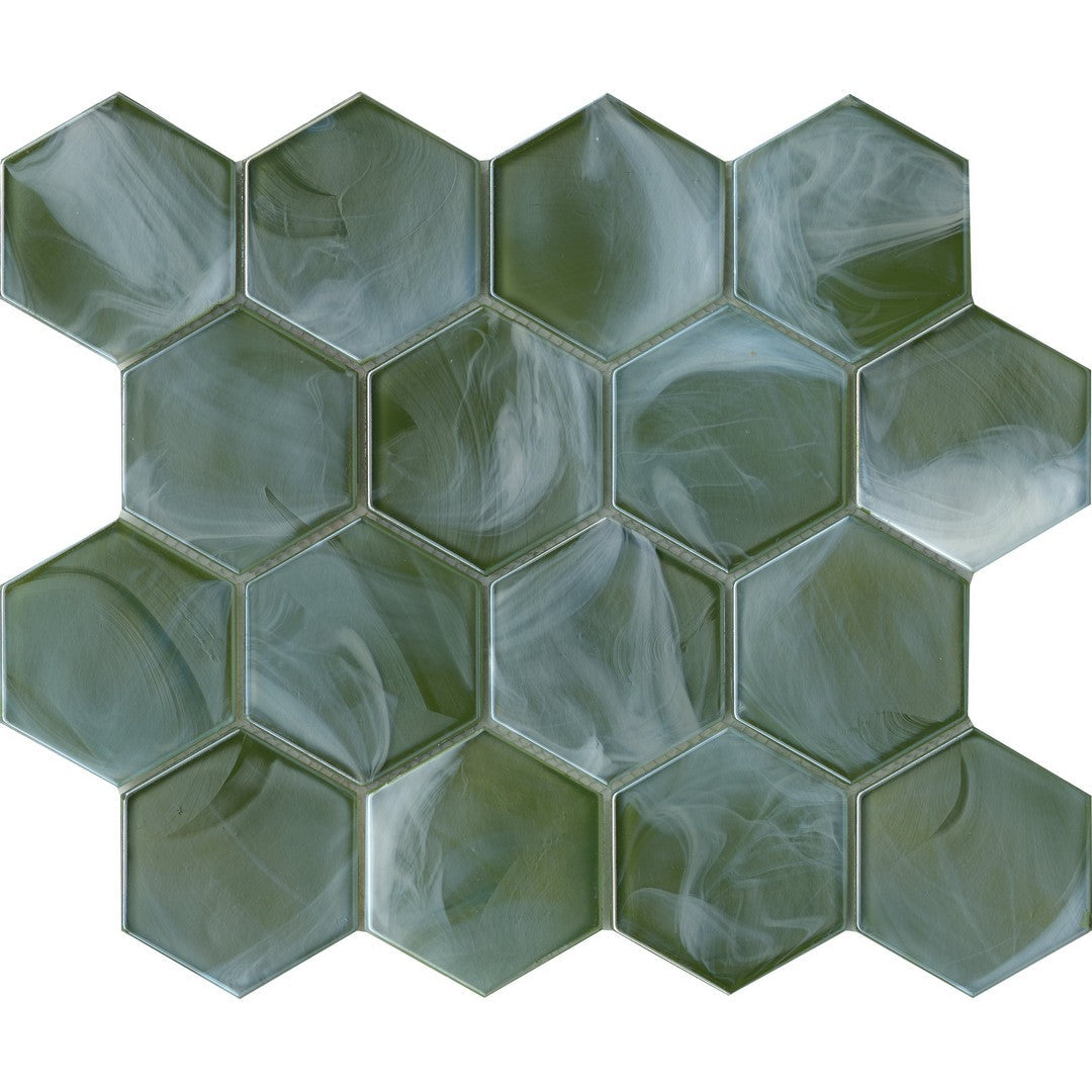 Emser Splash 11" x 13" Pressed Glossy 3" Hexagon Glass Mosaic