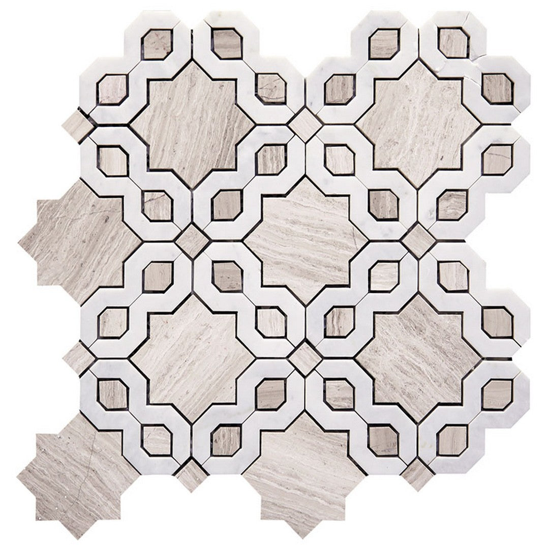 MiR Waterjet 12.4" x 12.4" Interlocking Natural Stone Mosaic Polished